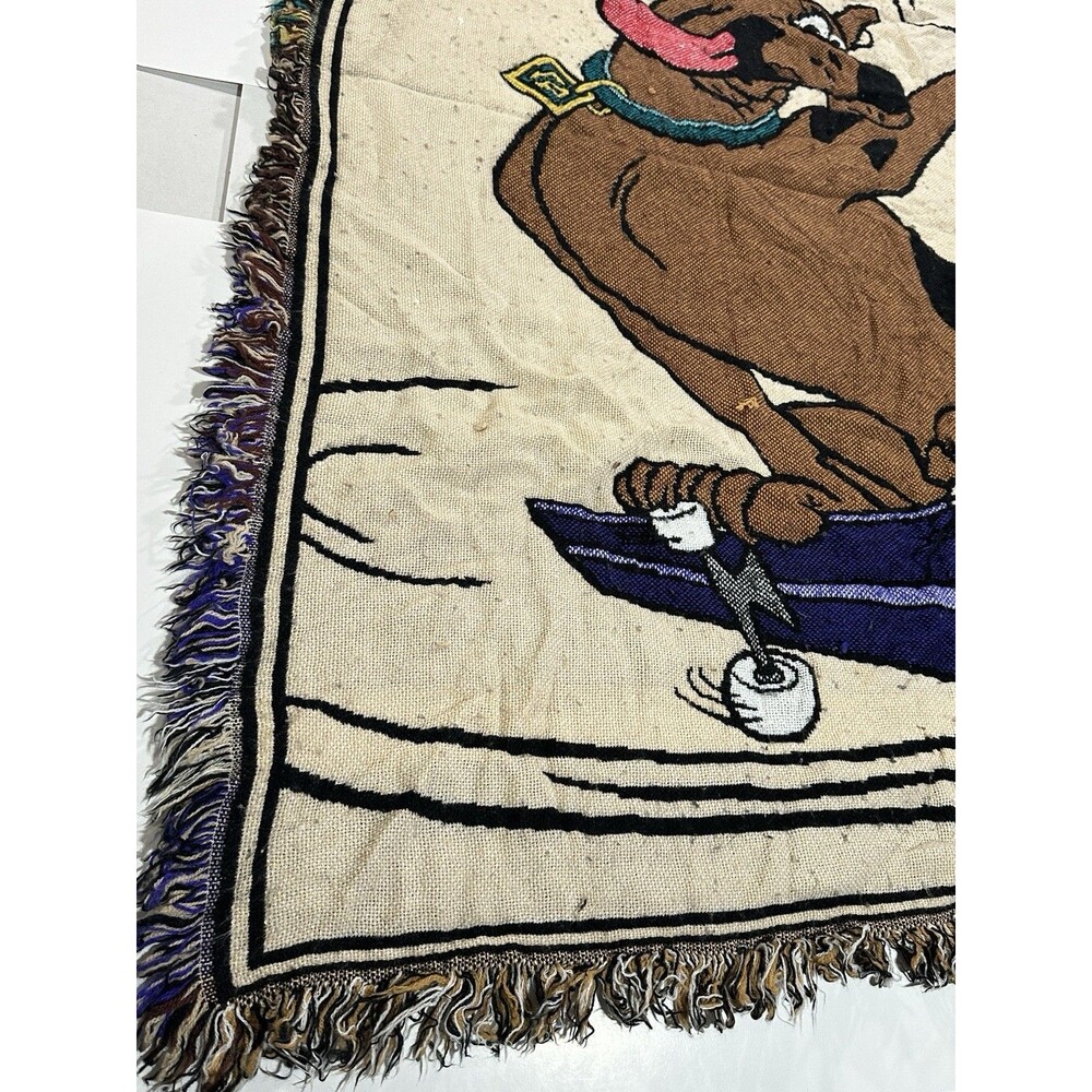 Vintage 90s Scooby Doo Skateboarding Throw Blanket Woven Tapestry 59x46 Rare HTF - Picture 2 of 13